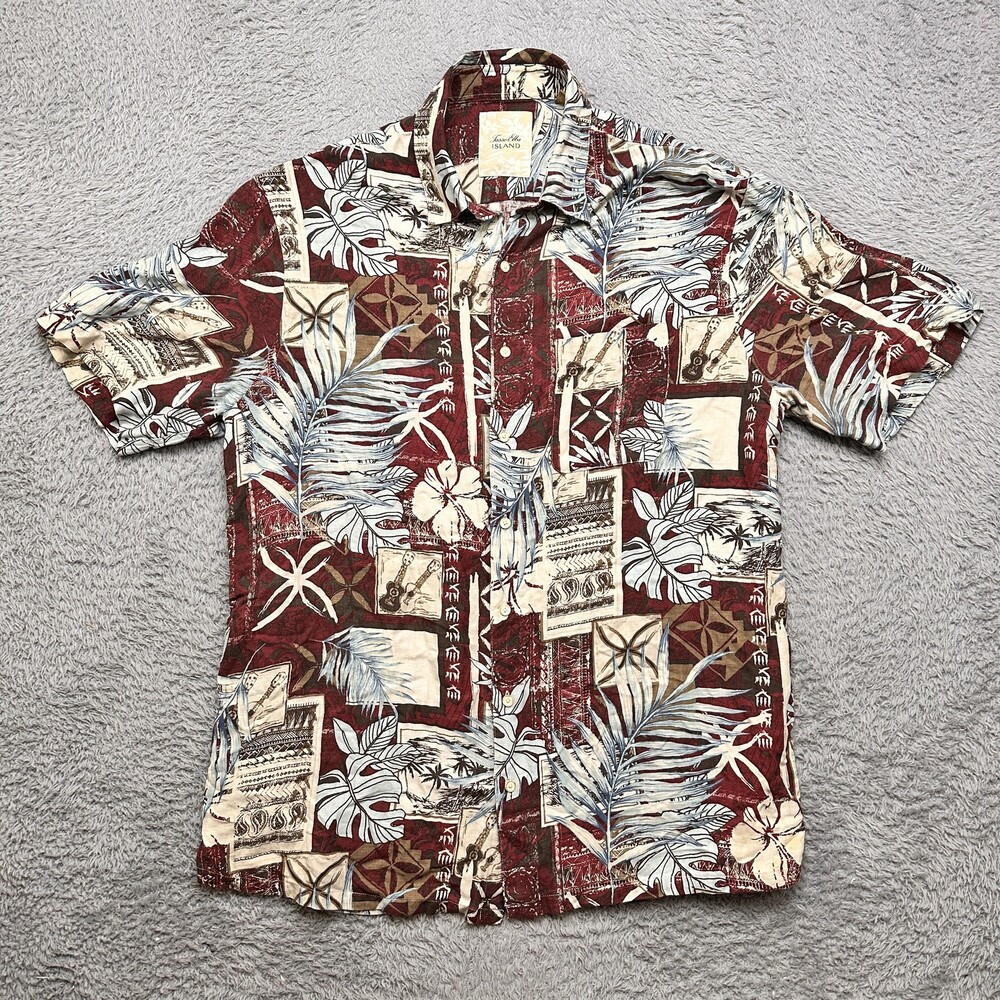 Silk Linen Hawaiian Shirt Mens Large Tall Camp Aloha Tasso Alba Island